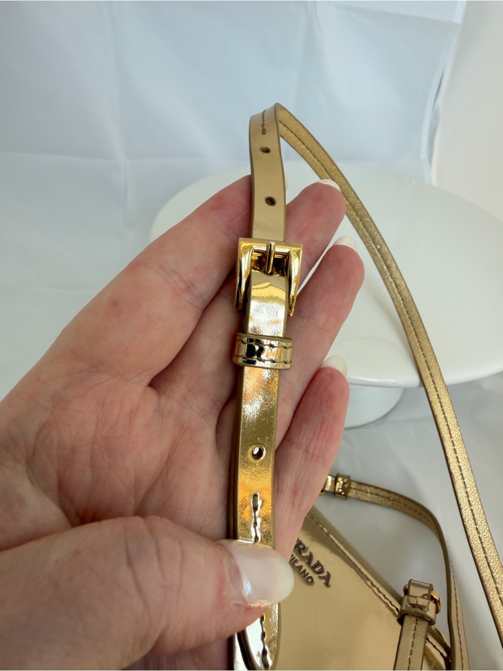 PRADA Gold Crystal Triangle Mini Crossbody - Picture 7 of 9